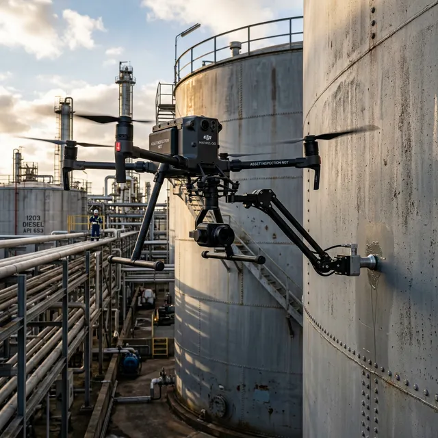 Medición de espesores NDT en estanques industriales con dron